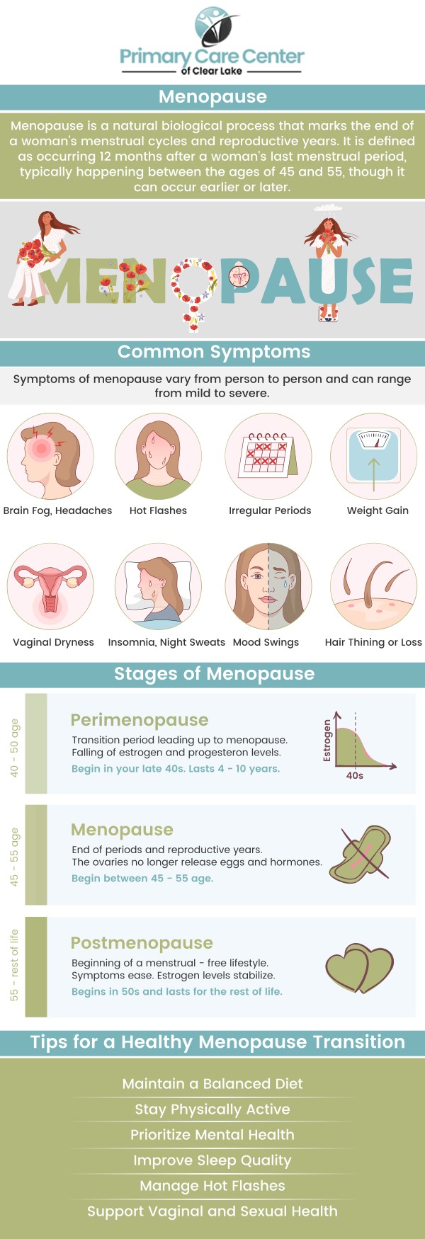 Common questions asked by patients: What are the common symptoms of menopause? How can menopause affect a woman's physical health? What treatments are available to manage menopause symptoms? How does menopause impact mental health and mood? For more information, contact us or book an appointment online. We are conveniently located at 13920 Osprey Ct, Suite C, Webster, TX 77598. We serve patients from Webster TX, Bacliff TX, Dickinson TX, Seabrook TX, League City TX, Clear Lake City TX, and surrounding areas.