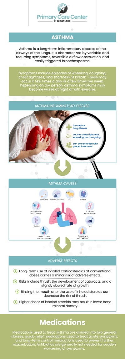 Signs and symptoms of asthma include shortness of breath, tightness or soreness in the chest, wheezing while exhaling, difficulty falling asleep, coughing, and wheezing. Although there is no treatment for asthma, its symptoms can be managed. Whether you are suffering from moderate or severe asthma, we can help! Visit our clinic in Webster, TX, and get treatment from our kind and caring professionals. For more information, please contact us or schedule an appointment online. We have convenient locations to serve you in Webster and Pasadena, TX.