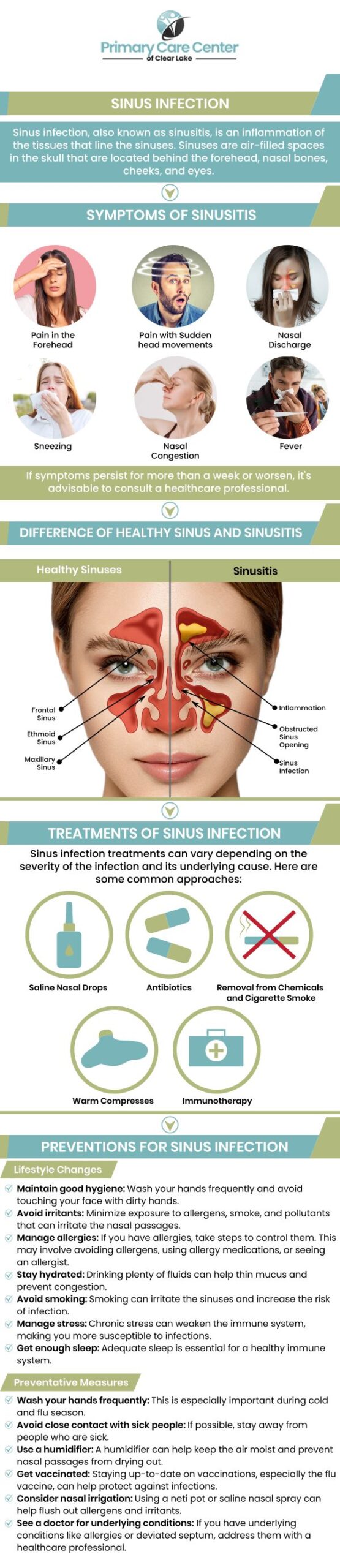 Do you experience a headache, facial pressure or pain, and chronic fatigue? Watery or itchy eyes indicate that you have seasonal allergies, whereas pain or pressure in the face accompanied by a headache and drowsiness usually indicates that you have a sinus infection. Itchy, watery eyes are a good way to tell the difference between allergies and sinus infections. Itching in the eyes is a very rare indication of a sinus infection. Visit Dr. Niraj Choudhary, MD, at Primary Care Center to alleviate your symptoms. We have convenient locations to serve you in Webster and Pasadena, TX. For more information, please contact us or schedule an appointment online.