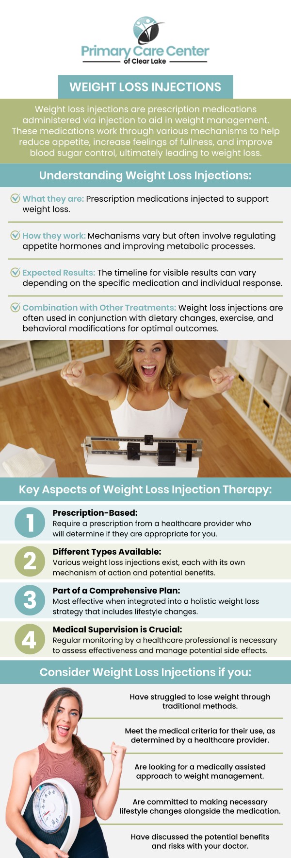 Prescription medicine for obesity treatment refers to medications that are prescribed by a healthcare provider to help individuals manage their weight. These medications can reduce the appetite, speed up the metabolism, or lower the body's consumption of fat. Weight loss and better blood sugar management are two benefits of prescription medications for the treatment of obesity. decreased blood pressure and a decreased chance of obesity-related illnesses like heart disease or type 2 diabetes. At the Primary Care Center of Clear Lake, we offer prescription medication services under the supervision of our board-certified doctors, Dr. Niraj Choudhary, MD, and Dr. Smriti Choudhary, MD. For more information, please contact us or schedule an appointment online. We have convenient locations to serve you in Webster and Pasadena, TX.